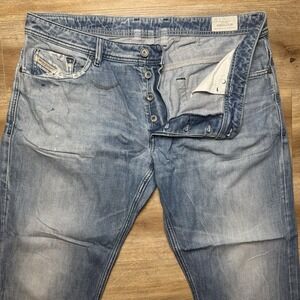 Diesel Jeans Men 38x34 Blue Koolter Slim Tapered Stretch Denim Stained Hemmed 27